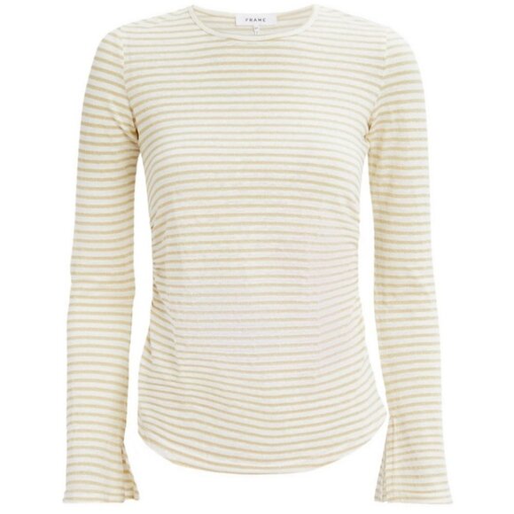 Frame Shirred Bell Sleeve Striped Linen T-Shirt Size Medium Tee LWTS059 Boho M - Picture 2 of 9